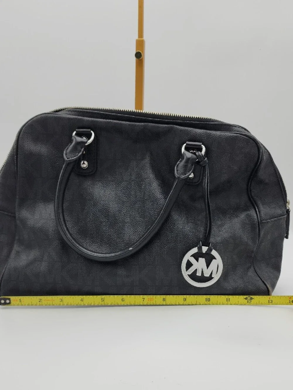 Michael Kors Black Pebbled Leather Satchel with Silver MK Charm